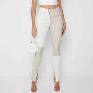 Maniere de voir VEGAN LEATHER & DENIM LEGGINGS - Ecru US4 NEVER WORN